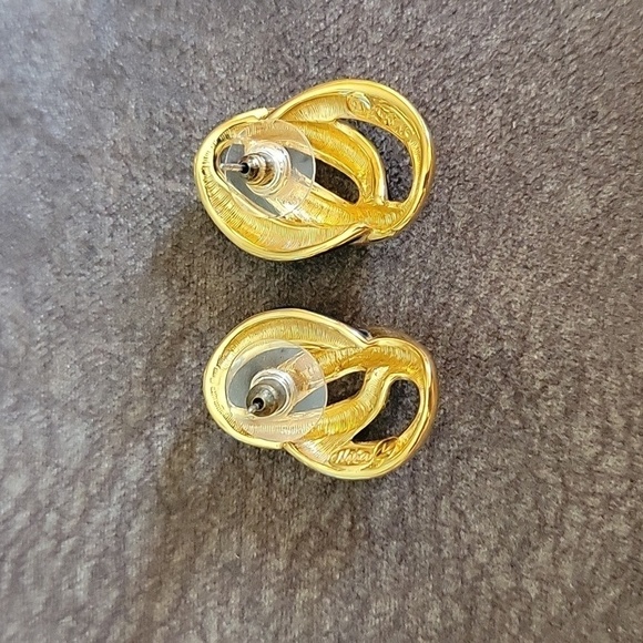 VTG NAPIER 1980s Navy Blue Enamel Interlocking Oval Baddie Post Earrings - Picture 4 of 6